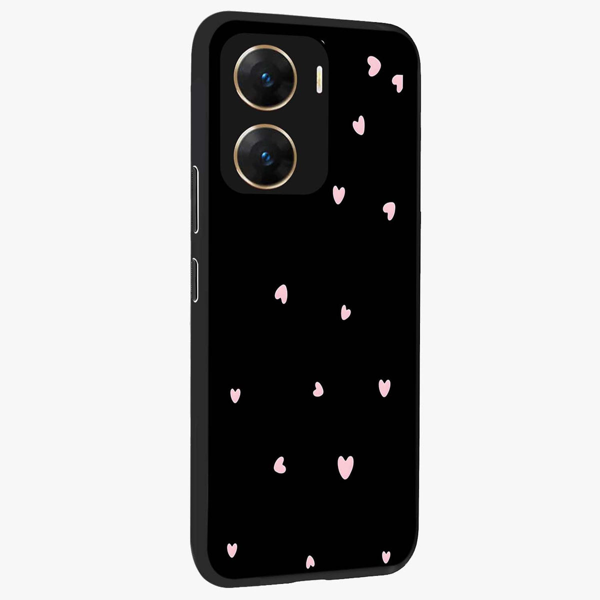 Pink Love Drops Glass Case upright view showcasing charming heart drop artwork with romantic playful theme.