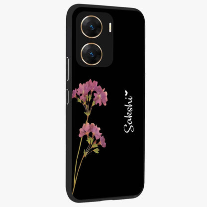Riching Lavender Flower Custom Name Glass Case upright view showcasing elegant lavender floral artwork with personalized aesthetic.