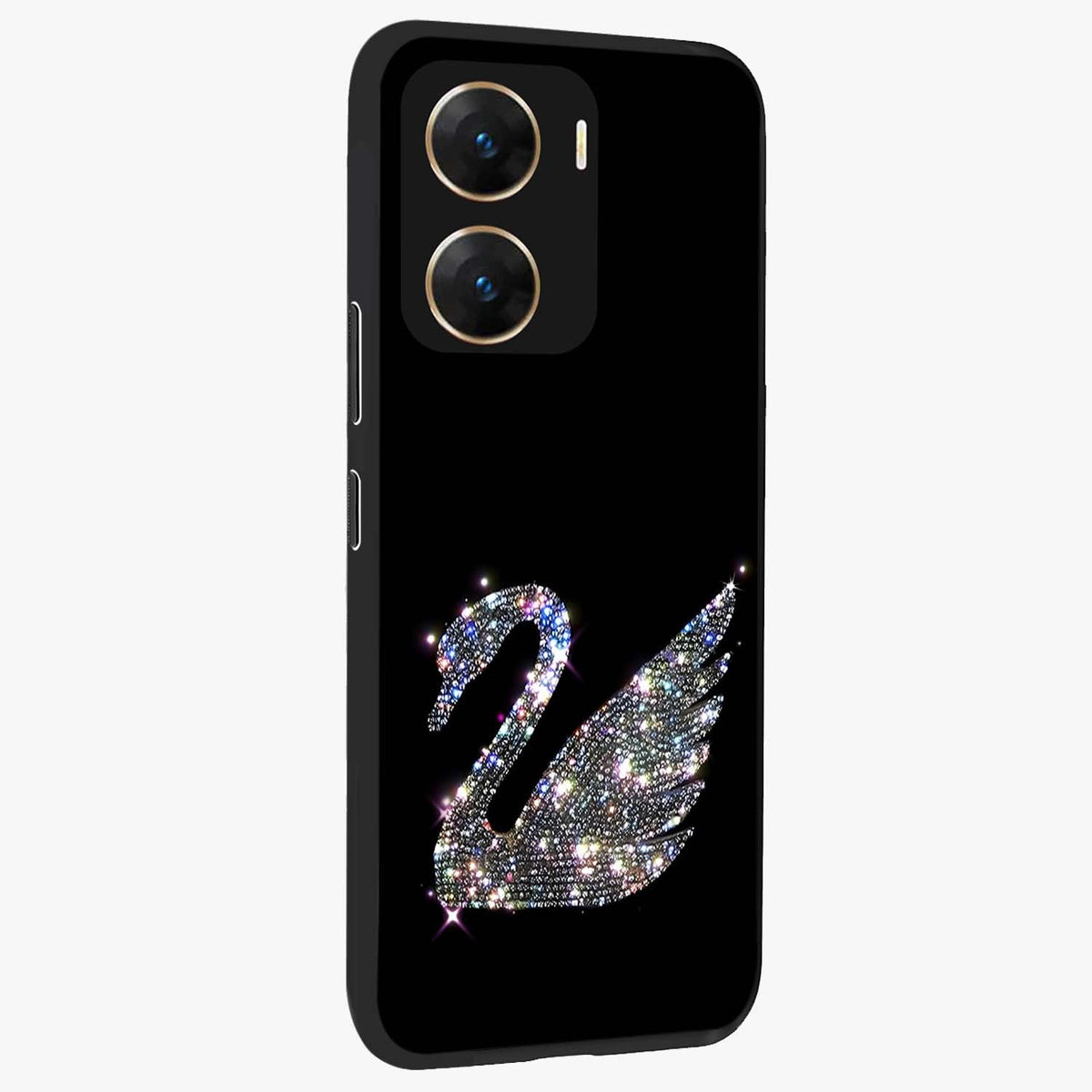 Starlit Swan Grace Glass Case upright view showcasing beautiful swan artwork with peaceful night themed design.