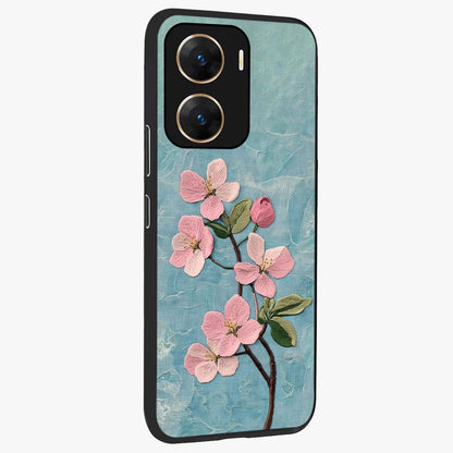 Threaded Blossom Breeze Glass Case upright view showcasing graceful flower artwork with calm botanical theme.