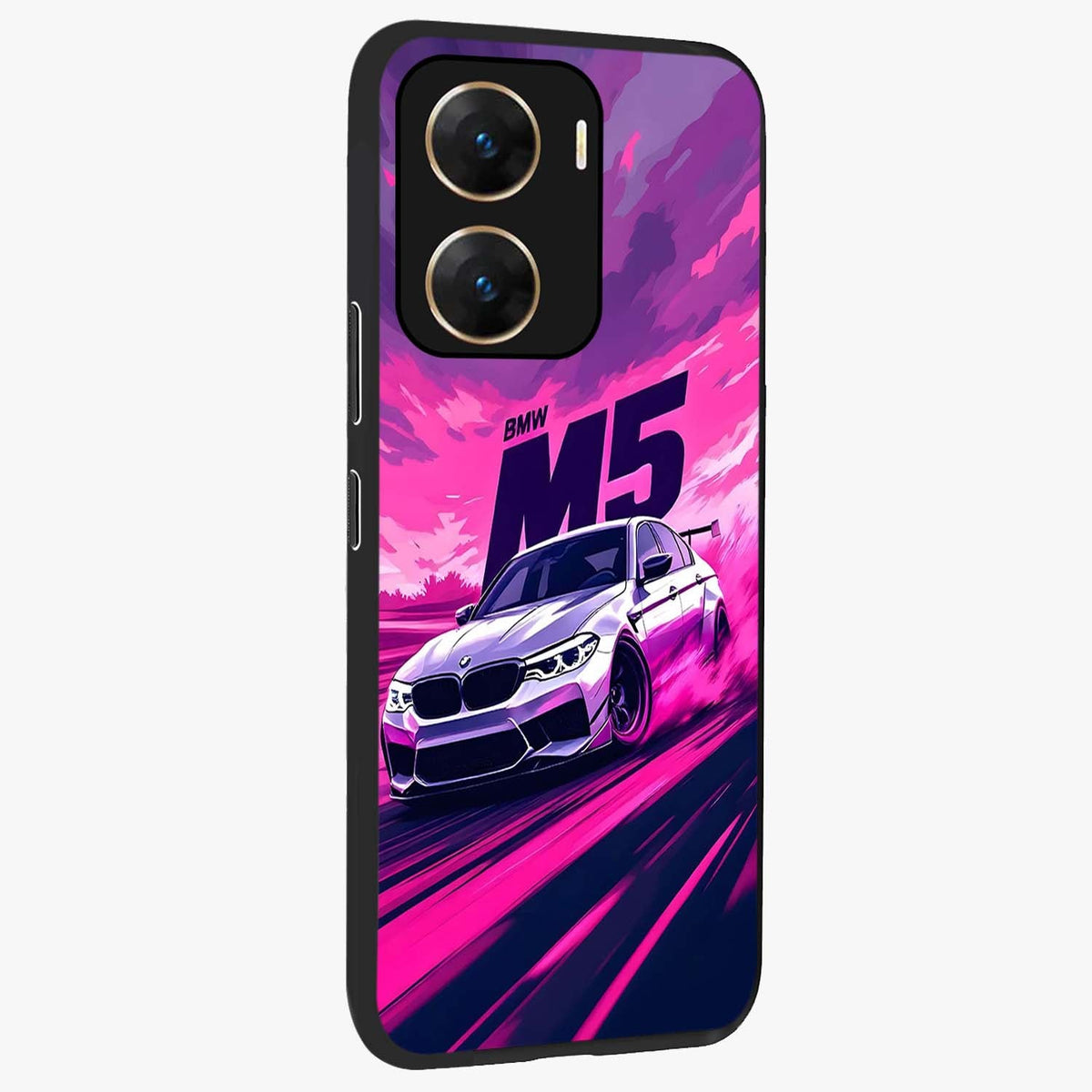 Velocity Drift Pulse Glass Case upright view showcasing powerful racing artwork with energetic motorsport theme.