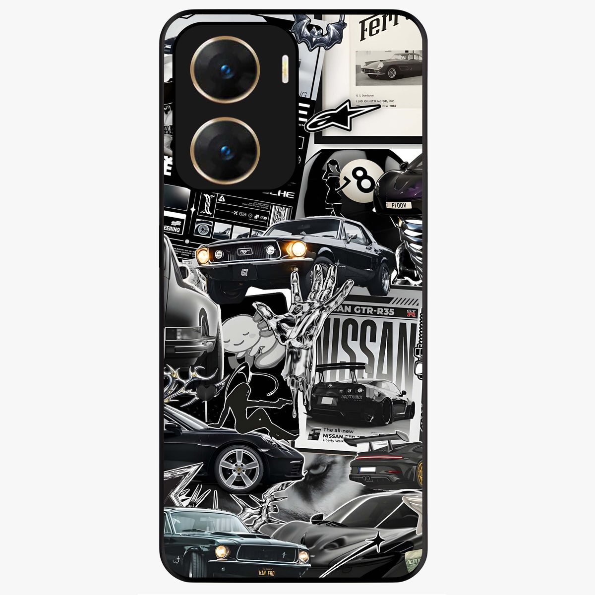 Aesthetic Dark Love Glass Case showing flat back view with dark romantic artwork and glossy glass finish.