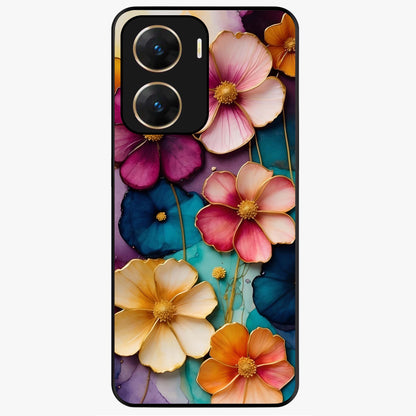 Artlyn Grace Flower Pattern Glass Case showing flat back view with elegant floral pattern artwork and glossy glass finish.