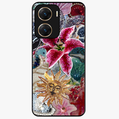 Beaded Garden Fantasy Glass Case showing flat back view with dreamy garden bead artwork and glossy glass finish.