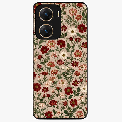 Biege Flower With Leaf Glass Case showing flat back view with soft beige floral artwork and glossy glass finish.