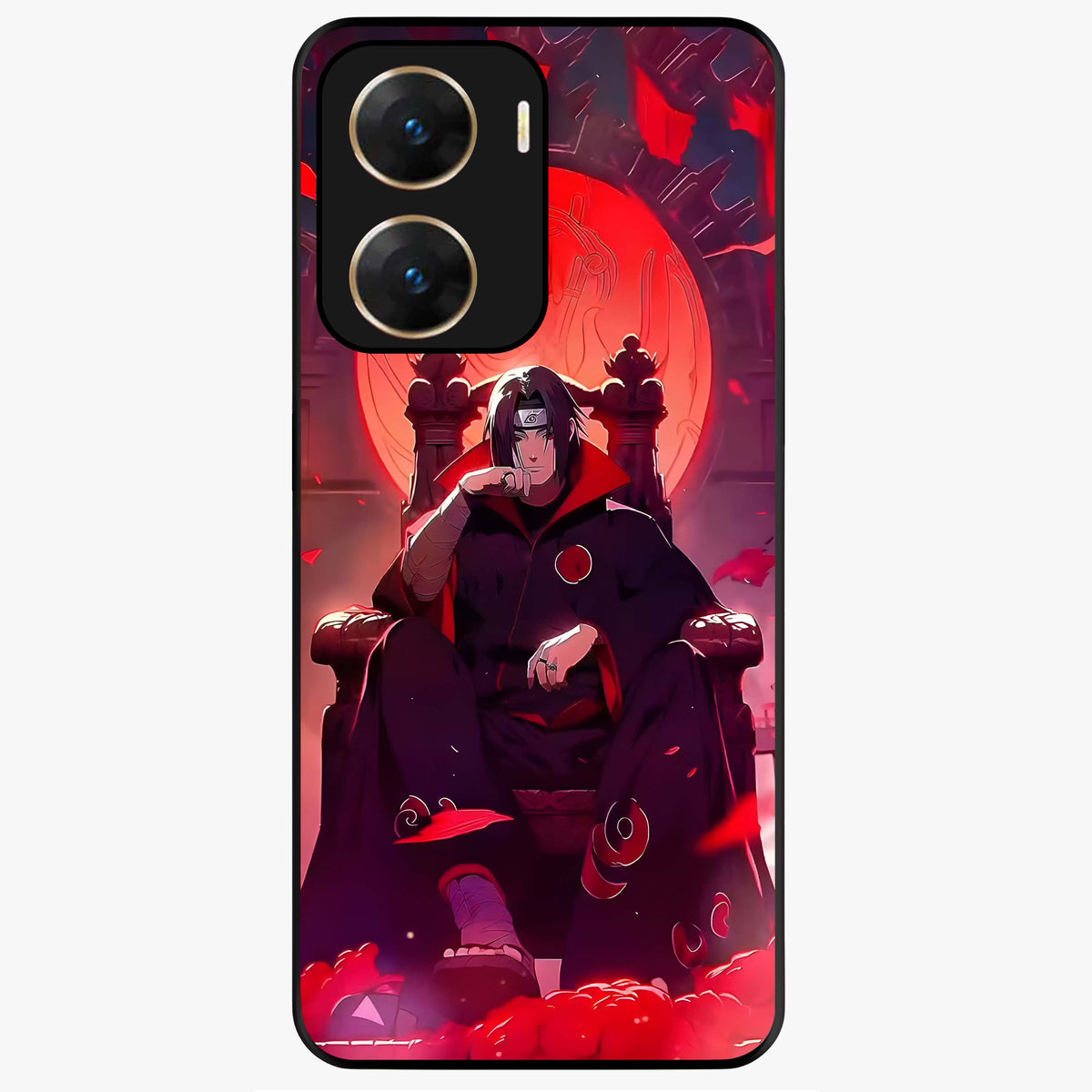 Blood Moon Sovereign Glass Case showing flat back view with mystical blood moon artwork and glossy glass finish.