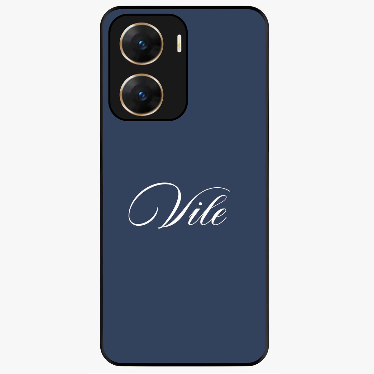 Blue Background Personalized Custom Name Glass Case showing flat back view with minimal blue background and custom name design.
