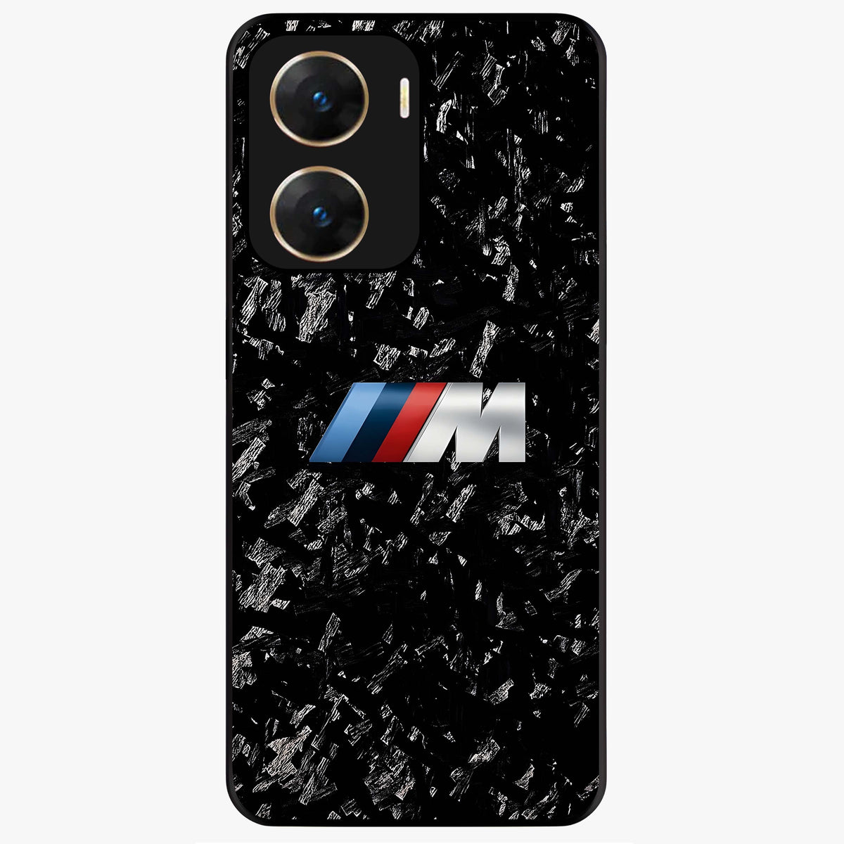 Carbon Speed Mark Glass Case showing flat back view with sporty carbon pattern artwork and glossy glass finish.