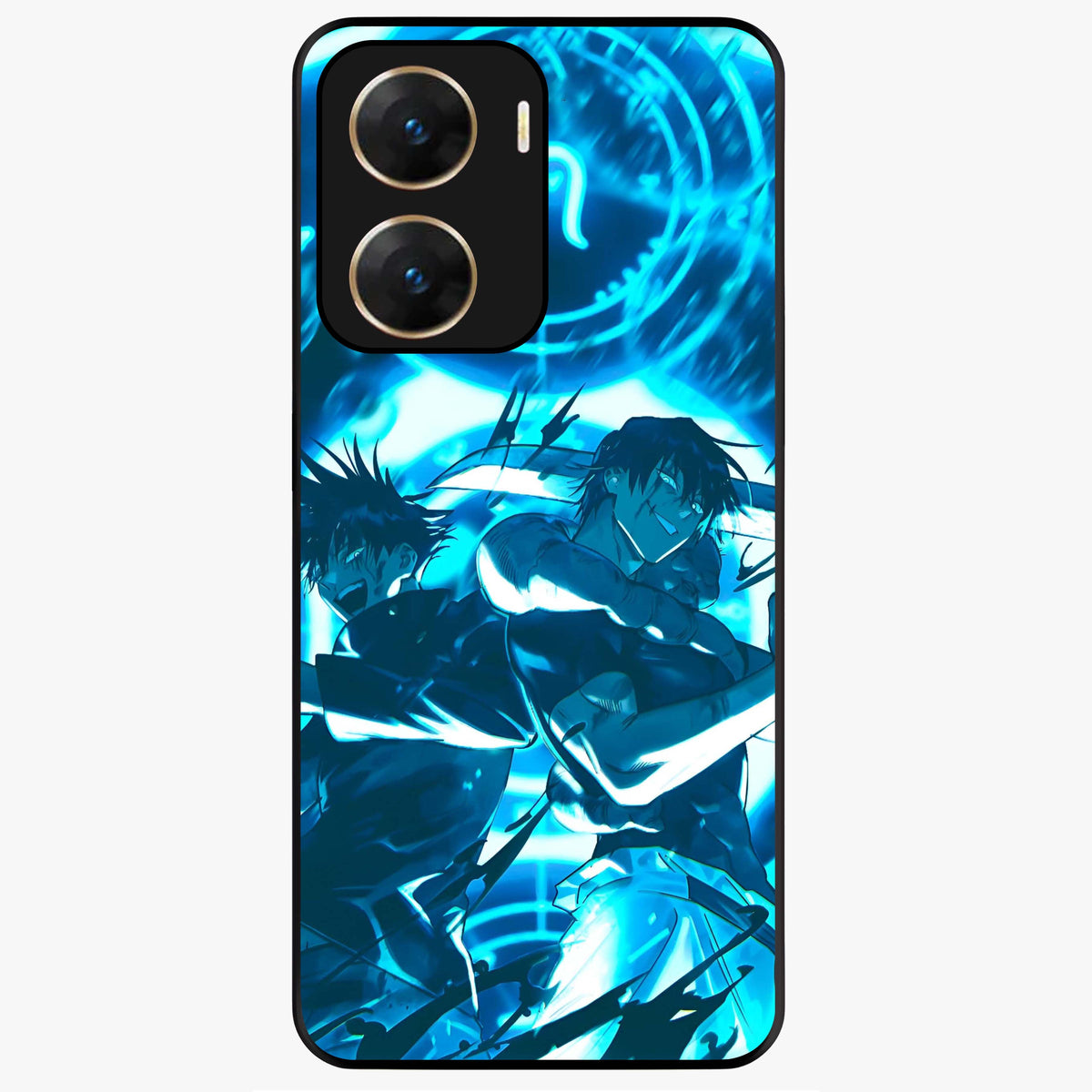 Cursed Energy Clash Glass Case showing flat back view with intense cursed energy artwork and glossy glass finish.