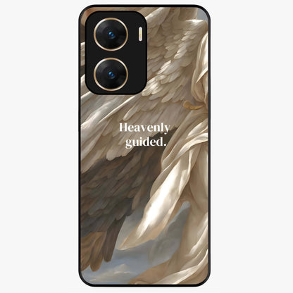 Divine Winged Grace Glass Case showing flat back view with elegant wing inspired artwork and glossy glass finish.