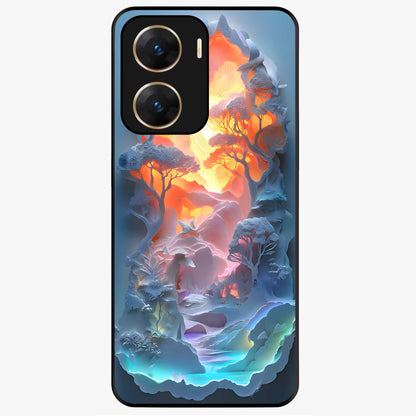 Glow Forest Portal Glass Case showing flat back view with glowing forest portal artwork and glossy glass finish.
