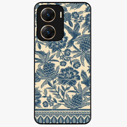 Heirloom Wild Bloom Glass Case showing flat back view with vintage inspired wild flower artwork and glossy glass finish.