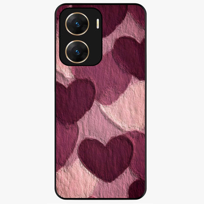 Layered Paper Hearts Glass Case showing flat back view with layered paper heart artwork and glossy glass finish.
