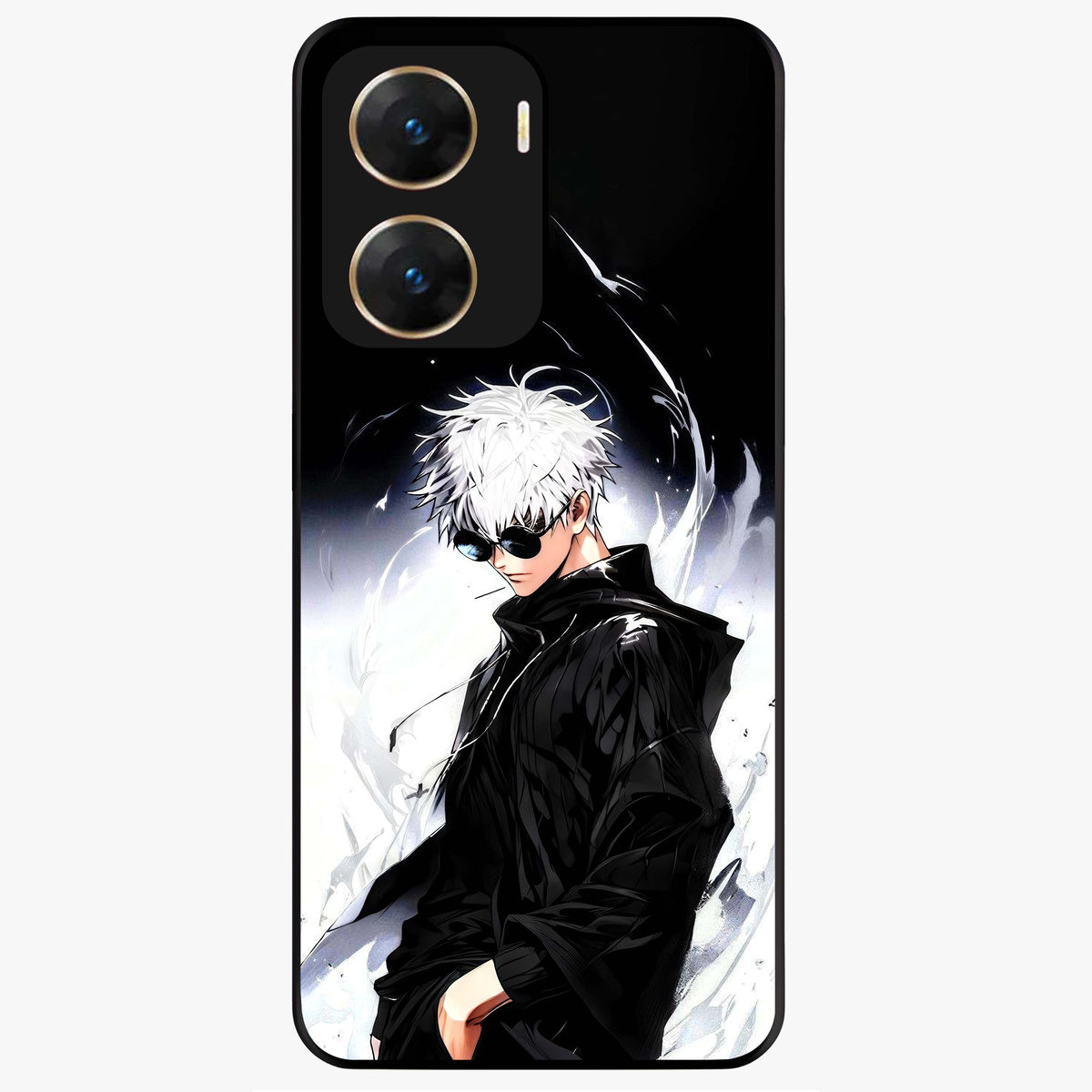 Limitless Shadow King Glass Case showing flat back view with powerful shadow warrior artwork and glossy glass finish.