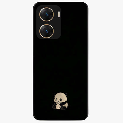 Midnight Panda Love Glass Case showing flat back view with cute panda themed artwork and glossy glass finish.
