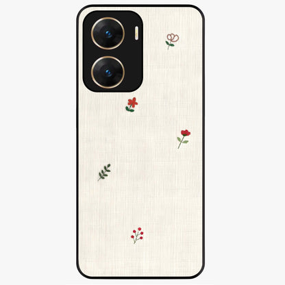 Minimal Petal Whispers Glass Case showing flat back view with soft minimal floral artwork and glossy glass finish.