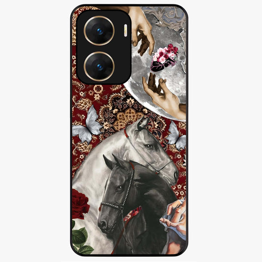 Moonlit Royal Stallion Glass Case showing flat back view with majestic horse under moonlight artwork and glossy glass finish.