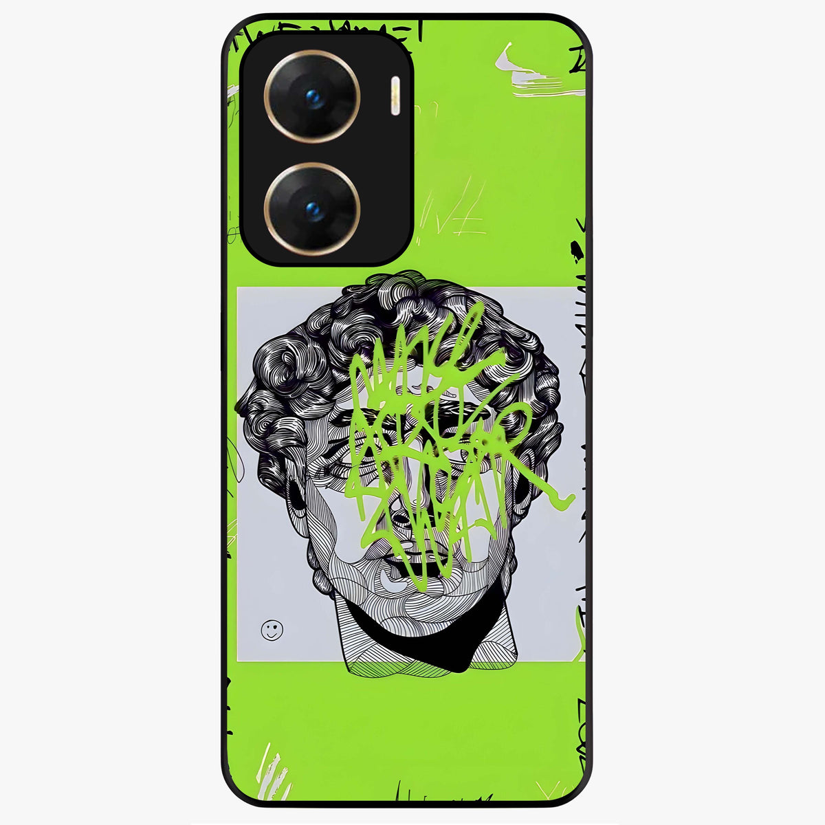 Neo Graffiti Rebellion Glass Case showing flat back view with vibrant graffiti artwork and glossy glass finish.
