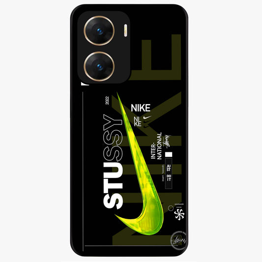 Neon Street Edition Glass Case showing flat back view with neon street style artwork and glossy glass finish.
