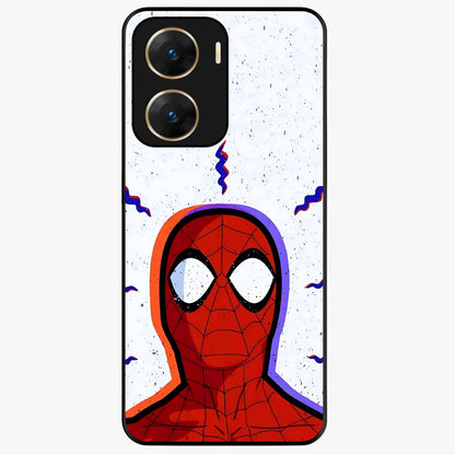 Omg Spiderman Glass Case showing flat back view with bold superhero inspired artwork and glossy glass finish.