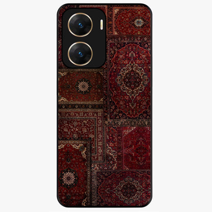 Persian Velvet Tale Glass Case showing flat back view with luxurious Persian velvet pattern artwork and glossy glass finish.