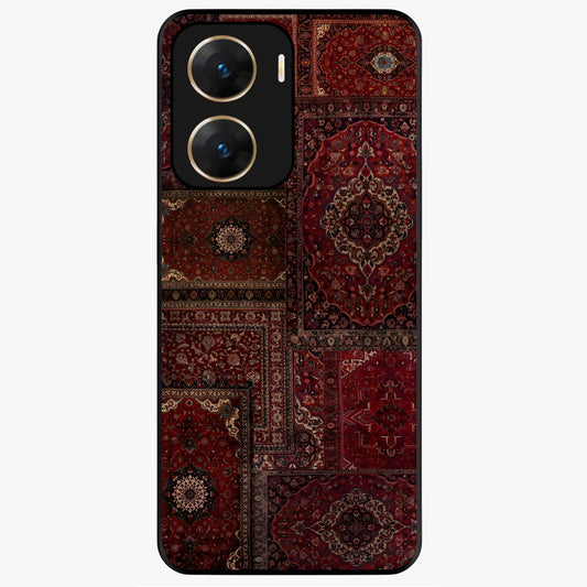 Persian Velvet Tale Glass Case showing flat back view with luxurious Persian velvet pattern artwork and glossy glass finish.