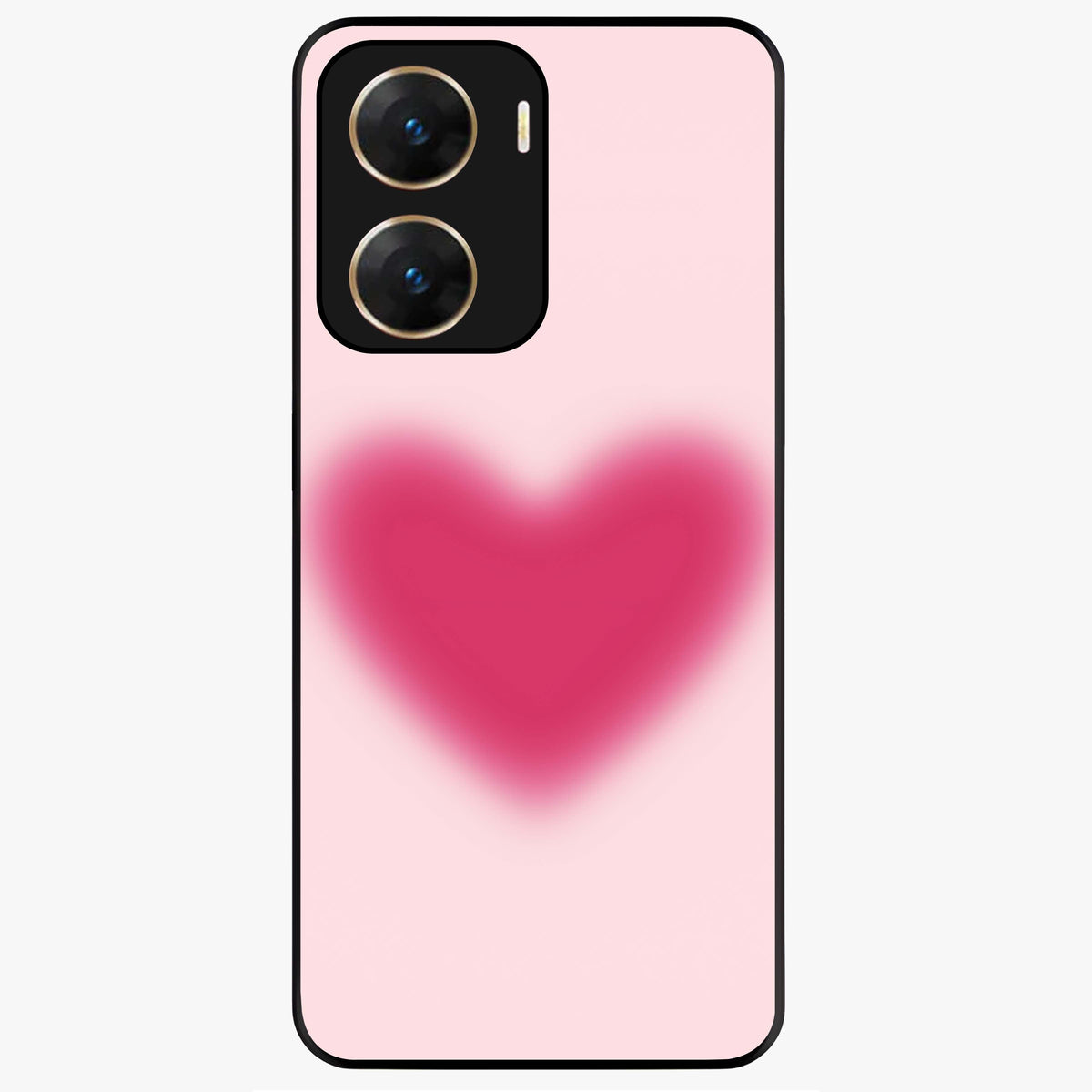 Pink Aura Heart Glass Case showing flat back view with glowing heart artwork and glossy glass finish.