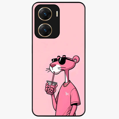 Pink Panther Glass Case showing flat back view with iconic pink panther artwork and glossy glass finish.