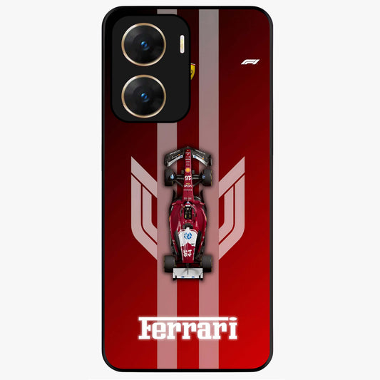 Red Ferrari F1 Vertical Glass Case For Vivo V29E 5G