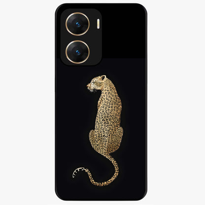 Regal Leopard Glass Case showing flat back view with bold leopard artwork and glossy glass finish.