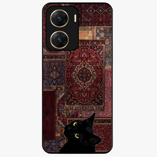 Regal Magic Cat Apple Glass Case showing flat back view with magical cat artwork holding apple and glossy glass finish.