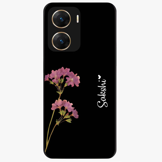 Riching Lavender Flower Custom Name Glass Case showing flat back view with lavender floral artwork and personalized name design.