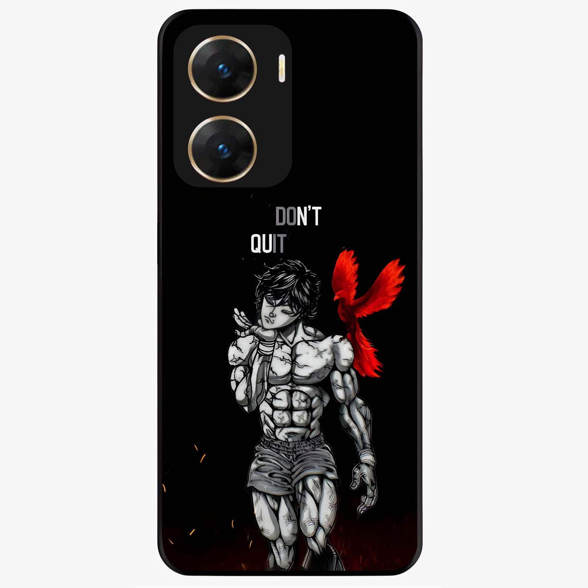 Rise Beyond Limits Glass Case showing flat back view with motivational typography artwork and glossy glass finish.