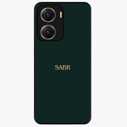 Sabr Minimal Patience Glass Case showing flat back view with minimalist typography artwork and glossy glass finish.