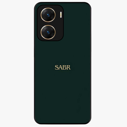 Sabr Minimal Patience Glass Case showing flat back view with minimalist typography artwork and glossy glass finish.