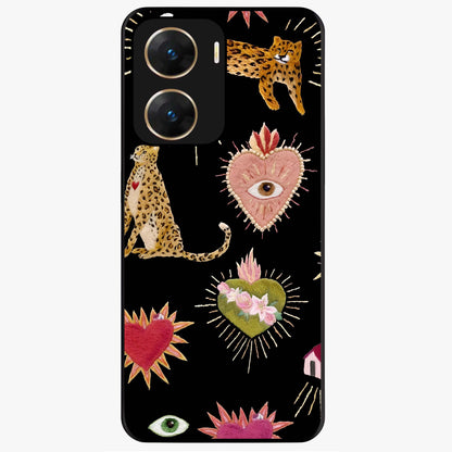 Sacred Jungle Heart Glass Case showing flat back view with jungle inspired heart artwork and glossy glass finish.