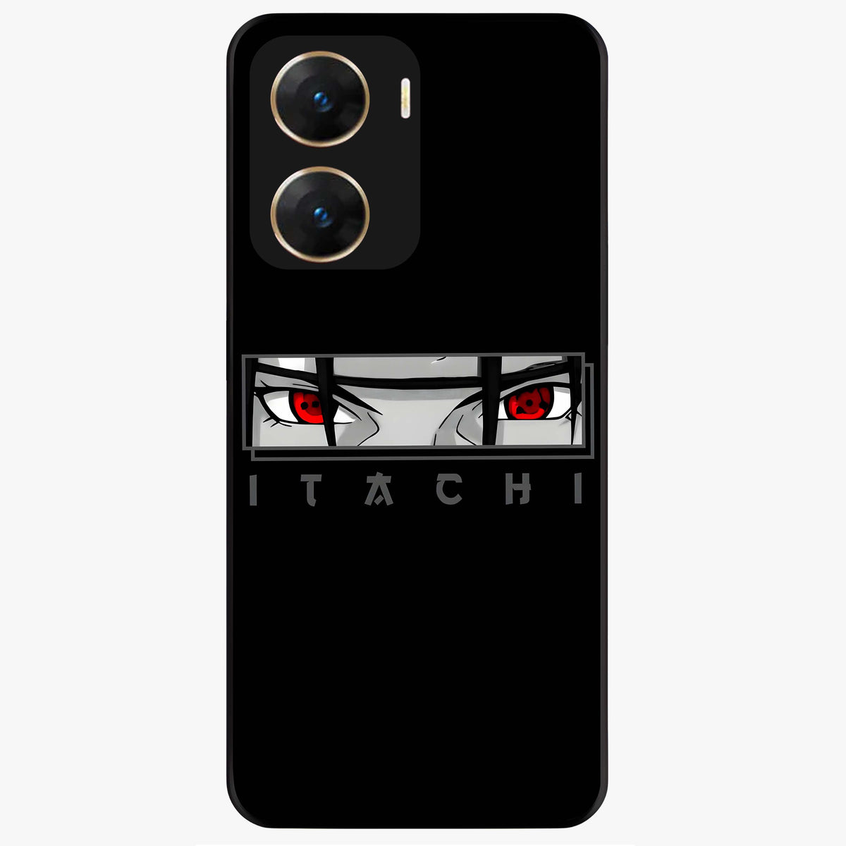 Scarlet Gaze Dominance Glass Case showing flat back view with striking red themed artwork and glossy glass finish.