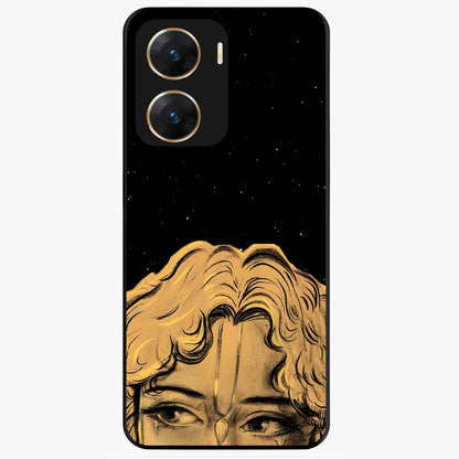 Shri Krishna Art Glass Case showing flat back view with devotional Krishna artwork and glossy glass finish.