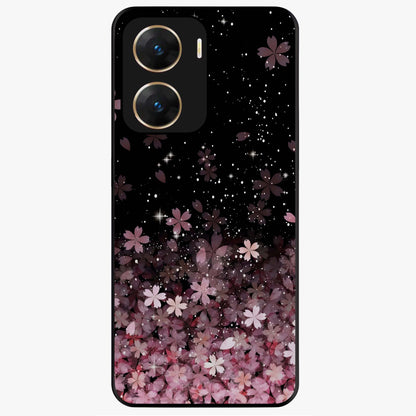 Small Starry Flowers Glass Case showing flat back view with delicate starry floral artwork and glossy glass finish.