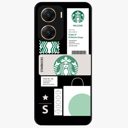 Starbucks Mocha Glass Case showing flat back view with coffee inspired artwork and glossy glass finish.