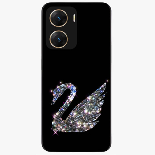 Starlit Swan Grace Glass Case showing flat back view with graceful swan artwork under starry sky and glossy glass finish.
