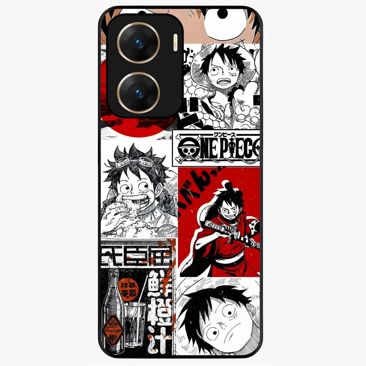 Strawhat Chaos Panels Glass Case showing flat back view with anime inspired chaos panel artwork and glossy glass finish.