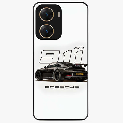 Turbo Legacy Icon Glass Case showing flat back view with iconic sports car inspired artwork and glossy glass finish.