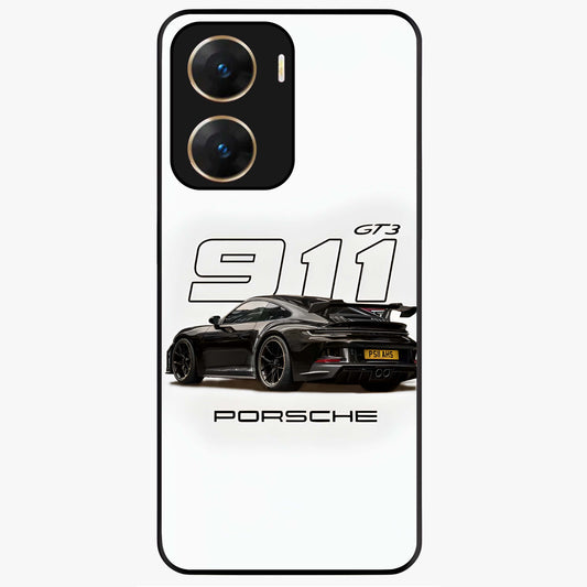 Turbo Legacy Icon Glass Case showing flat back view with iconic sports car inspired artwork and glossy glass finish.