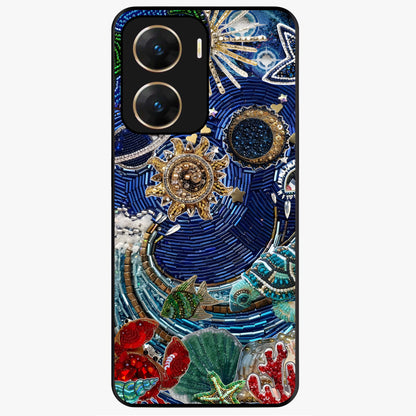 Universe Underwater Spark Glass Case showing flat back view with cosmic underwater themed artwork and glossy glass finish.