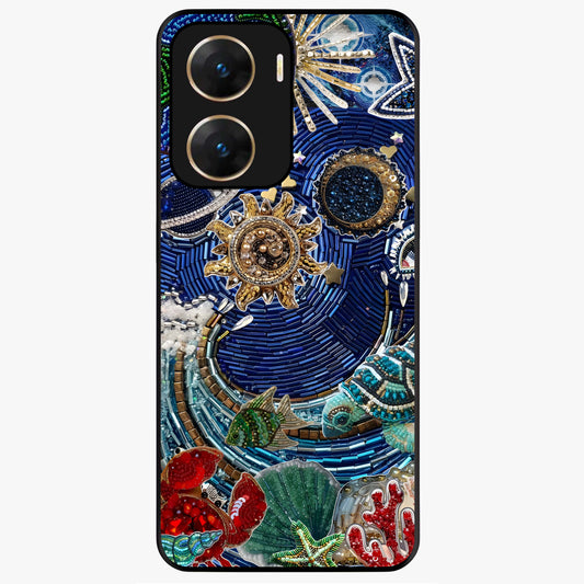 Universe Underwater Spark Glass Case showing flat back view with cosmic underwater themed artwork and glossy glass finish.
