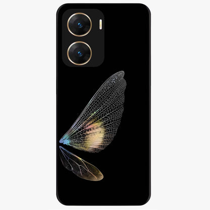 Whispers Of Wings Glass Case showing flat back view with graceful wing inspired artwork and glossy glass finish.