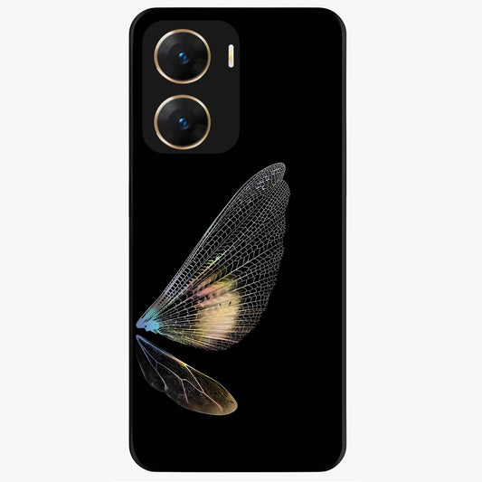 Whispers Of Wings Glass Case showing flat back view with graceful wing inspired artwork and glossy glass finish.