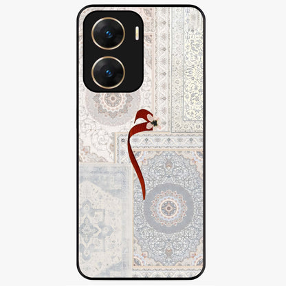 White Aesthetic Bow Glass Case showing flat back view with minimal bow artwork and glossy glass finish.