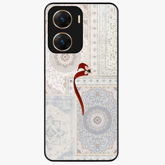 White Aesthetic Bow Glass Case showing flat back view with minimal bow artwork and glossy glass finish.